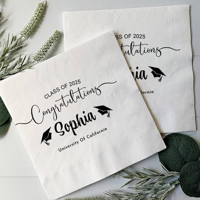 Personalized Graduation Party Disposable Napkins, Custom Grad Party Decor, Class Of 2025, Congratulations Grad, Gifts For Graduations Parties Style 1