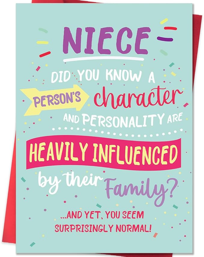 Funny Niece Birthday Card, Cute Birthday Card Gift for Niece from Aunt Uncle-8x5.3 Inches, Double-Sided