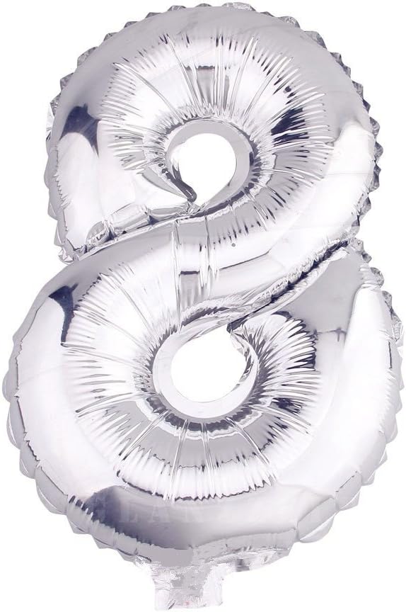 Glanzzeit 16 Inch Silver Foil Balloons Letters A to Z Numbers 0 to 9 for Prom Wedding Birthday Party Decor (Number 8)