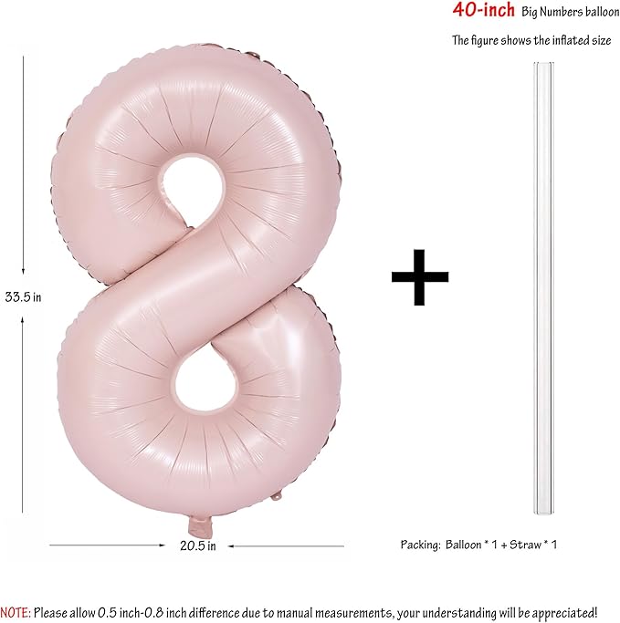 40 In Matte Pink Number Balloons Helium Foil Mylar Balloon Birthday Party banquet Decoration Digital 8