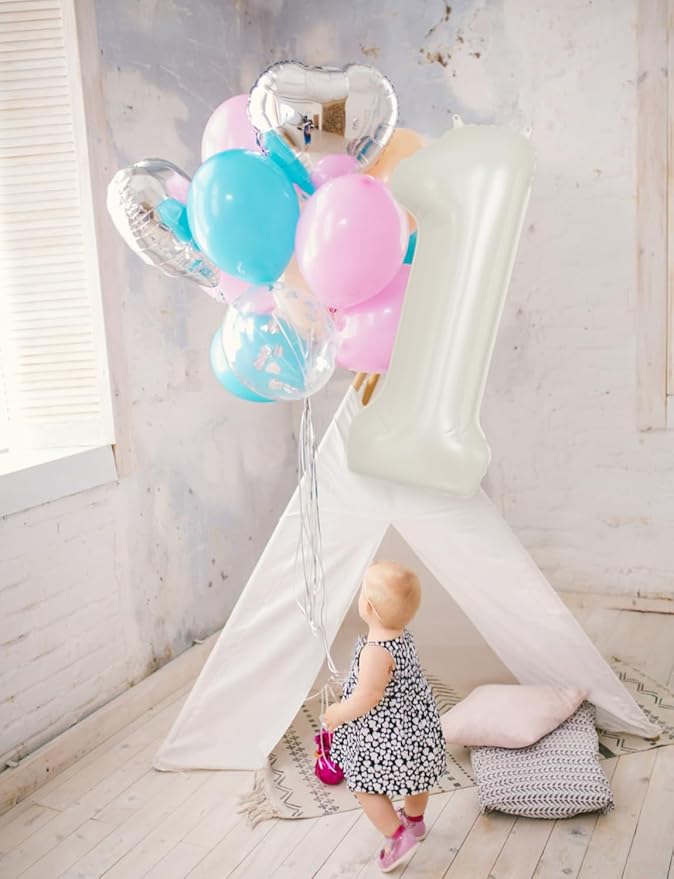 Cream Number 1 Balloons – 40 Inch Giant Foil Number Balloon, Light Cream Big Number Balloon for Birthday Anniversary Baby Shower Party Decorations