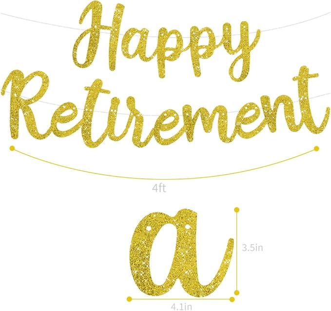 BEISHIDA Gold Glitter Happy Retirement Banner -NO DIY, Pre-Strung Happy Retirement Banner Decoration for Women & Man, Party Supplies
