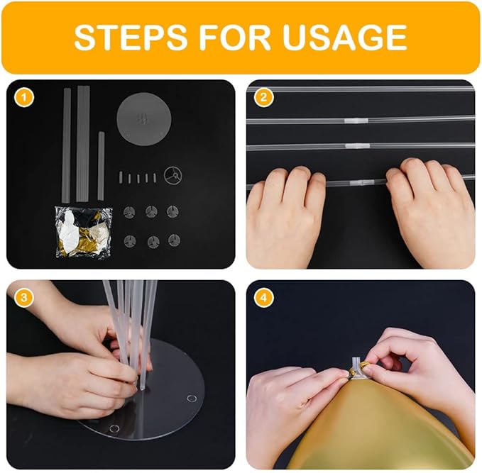 Ainiv 2 Set Table Balloon Stand Kit with Lights, Light Up Balloon Holder Include 16 Black Gold Latex Confetti Balloons, Graduation Party Decorations for Birthday, Weddings, Anniversary, Christmas