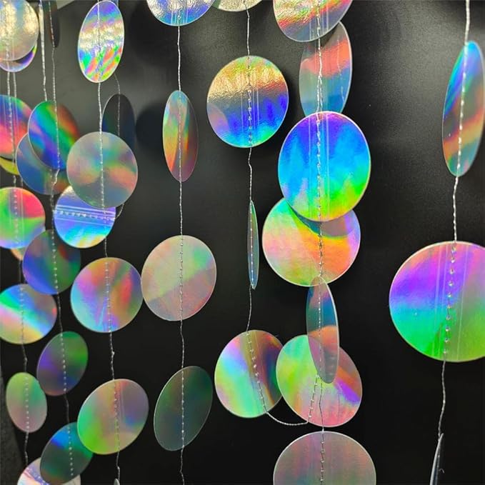 JEYE Iridescent Silver Glitter Circle Dots Paper Garland Polk Dot Streamer Party Decoration Banner Backdrop Hanging for Birthday Wedding Baby Shower Engagement Graduation Thanksgiving