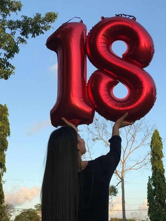 Number 16 Balloons, 40 Inch Balloons for Woman Man 16th Red Birthday Party Decoration, Foil Number Ballon for 16, 61 Valentine's Day, Anniversary, Bridal Shower, Graduation