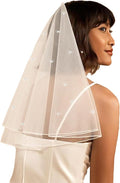 White Short Wedding Veil Pearl Rhinestone Bride Veils Bridal Veils Bachelorette Party Veil for Brides and Women