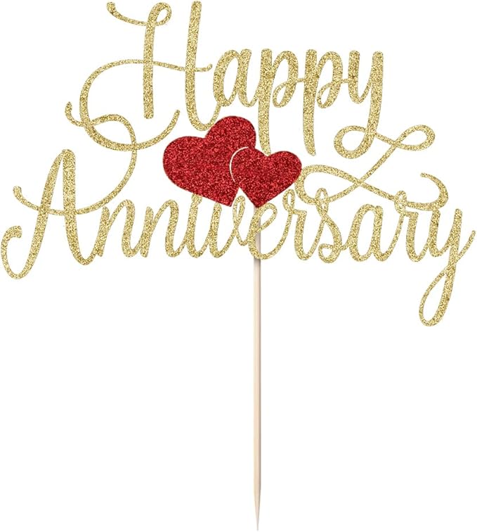 Kaoenla Happy Anniversary Cake Topper - Gold Glitter Happy Birthday Cake Topper, Company Anniversary Party Decoration, Wedding Wedding Anniversary Party Cake Decoration