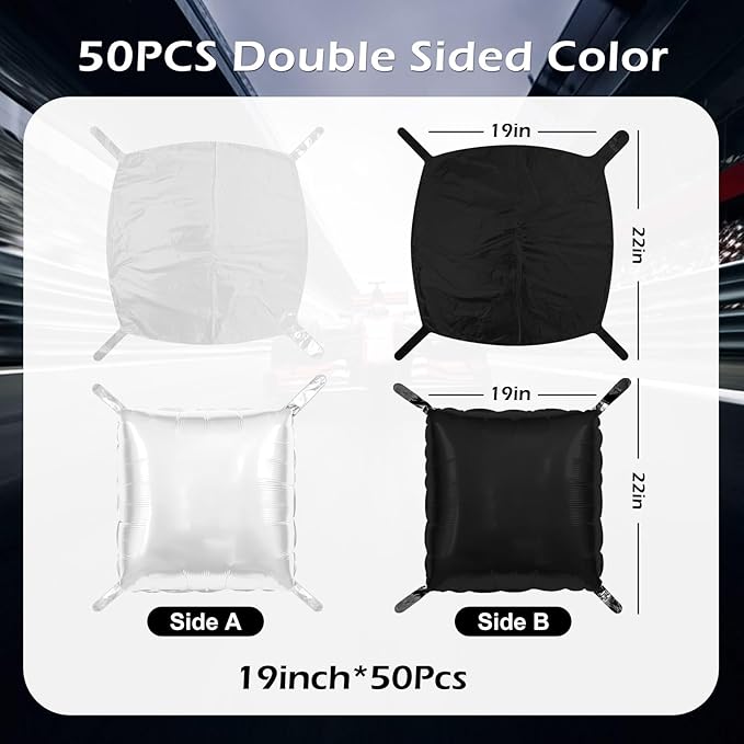 50 PCS Black and Pearl White Square Foil Balloons Wall Backdrop 19'' Reusable DIY Mylar Balloon Tunnel Arch Kit for Racing Birthday Baby Shower Wedding Bachelorette Party Background Decor