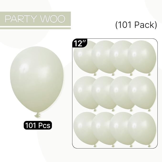 PartyWoo Sage Green Balloons 101pcs 12 Inch Boho Dusty Olive Green Latex Balloons for Birthday Baby Shower Graduation Engagement Wedding Dinosaur Jungle Golf Football Theme Party Decorations Green-F32