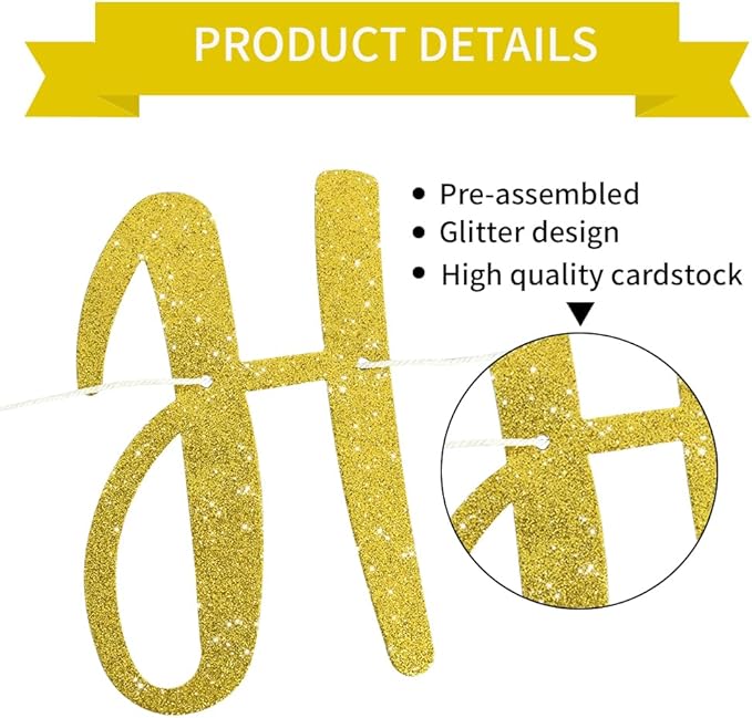BEISHIDA Gold Glitter Happy Retirement Banner -NO DIY, Pre-Strung Happy Retirement Banner Decoration for Women & Man, Party Supplies