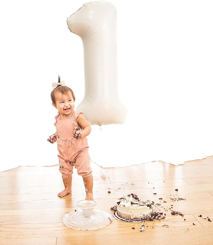 Cream Number 1 Balloon for First Birthday 40 Inch, 1st One Number Balloons Birthday Decorations for Girl Boy Toddler Baby