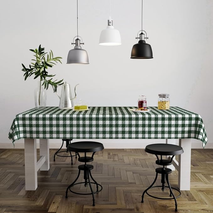 3 Pack Blackish Green Gingham Tablecloths, 54 X 108Inch Disposable Party Table Covers Scalloped Checkered Table Cloth Waterproof Blackish Green White Tablecloth for Birthday Barbecue Tea Party Wedding