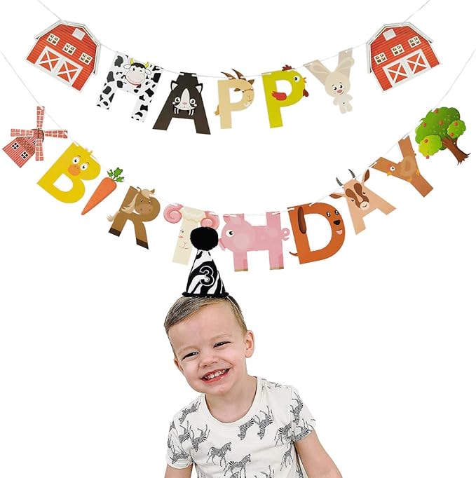Farm Animals Birthday Banner,Farm Animals Themed Birthday Baby Shower Party Decoration