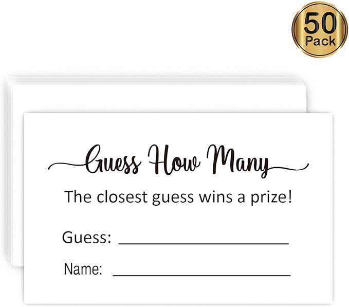 KONKAVA Guess How Many Game Cards, (50 Cards) Baby Shower Game Cards (Minimalist) 3.5" x 2"