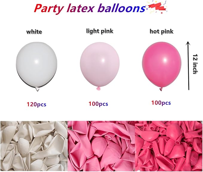 320 Pcs White Light Pink Hot Pink 12 Inch Latex Bulk Balloons for Birthdays Weddings Party Decorations