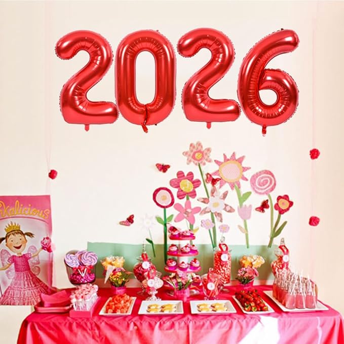 TONIFUL 2026 Graduation Balloons 42Inch Red 2026 Number Balloons Aluminum Foil Mylar Balloons for New Year Eve Graduation Decorations Class of 2026 Christmas Anniversary 2026 Grad Party Supplies