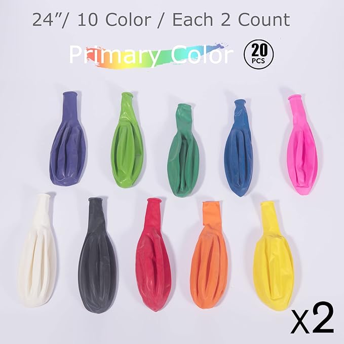 20 pieces 24 inch Large Primary color Balloons Giant Assorted Colors Latex Balloon Jumbo Balloons for Birthday Wedding Party anniversary Festival Event Carnival Decorations