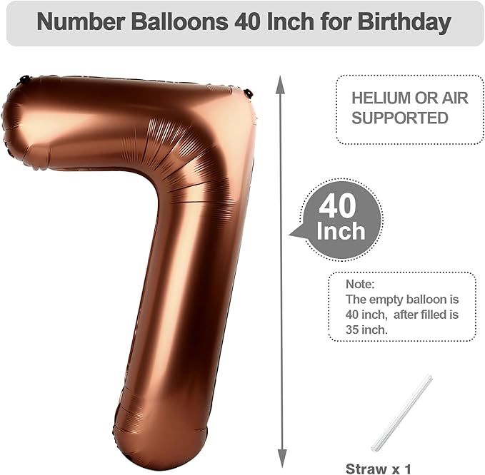 7 Balloon Coffee Brown Numbers, 17th Birthday Decorations For boys And Girls, 40 Inch Big Balloons for 7, 17, 27, 70 Birthday, Wedding Anniversary, Christmas, New Year, Halloween Party Decor