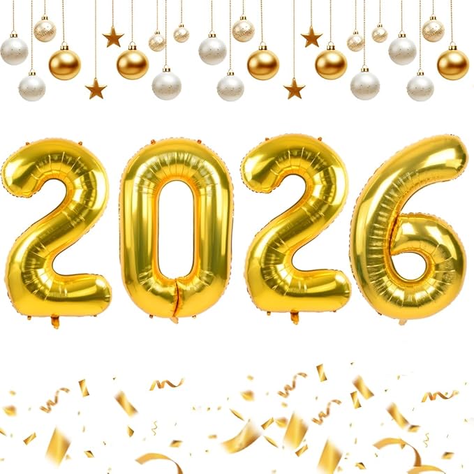 TONIFUL 2026 Graduation Balloons 42Inch Gold 2026 Number Balloons Aluminum Foil Mylar Balloons for New Year Eve Graduation Decorations Class of 2026 Christmas Anniversary 2026 Grad Party Supplies