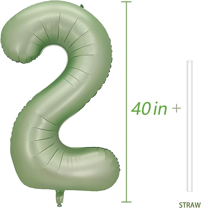 Number 2 Balloon, Large number balloons 40 inch, 2nd Birthday Party Decorations Two Birthday Sign Decor, Sage Green
