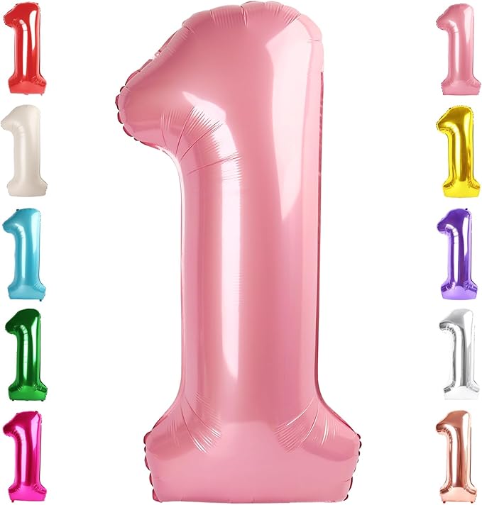 Number Balloons 40 Inch, 1 Balloon for 1st Birthday Girl Boy Baby Shower, One Ballon Party Decorations for 1 10 11 12 13 15 16 18 21 Party Wedding Event Photo Shoot, Pearl Pink 1 Balloon
