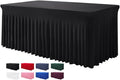 Table Skirts for Rectangle Tables 8ft - One-Piece Black Tablecloths and Skirt, Wrinkle Resistant Ruffles Elastic Cover for Banquets, Weddings, Events, Parties