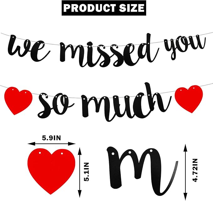 Valentine's Decorations Welcome Home Banner We Missed You So Much, Black Glitter Congratulation Friends Back Sign Happy Friendsgiving Banner, Military Graduation Family Reunion Party Decor