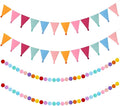 4 Pack 26.3 Feet Colorful Pom Pom Garland Felt Bunting Banner Hanging Decor, Rainbow Ball Decoration for Easter Christmas Tree Classroom Back to School Birthday Party Decorations