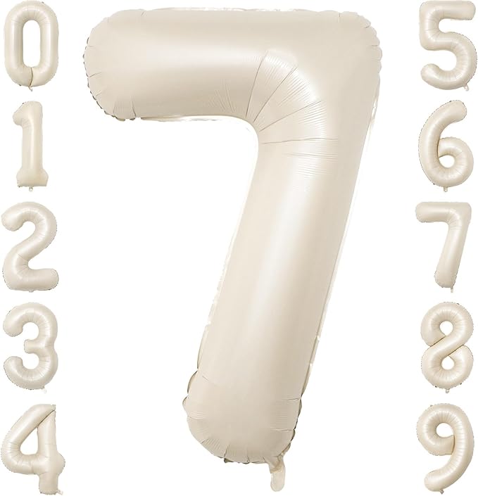 40 Inch Beige Number Balloon 7, Large Cream Number Foil Mylar Balloons for Birthday Party Celebration Decorations Supplies, Digital Balloons for Wedding Anniversary Events Decorations