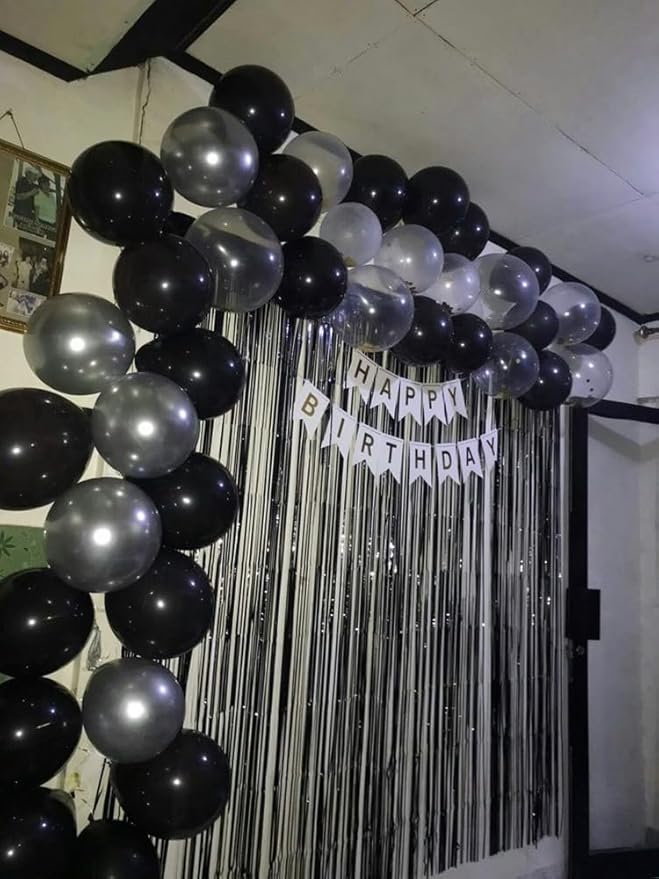 Black Backdrops Curtains Party Decorations, Tinsel Streamers Birthday Decoration for 30th Her Him, Photo Booth Props for Graduation, Wedding, 2Pack 3.28X8.2Ft
