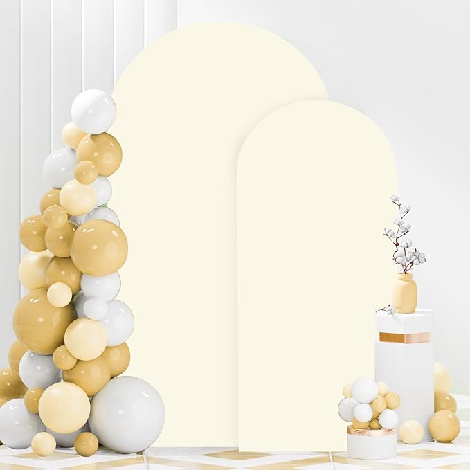 Ivory Arch Cover 2 Set 6FT 7.2FT Wedding Arch Backdrop Cover Spandex Fitted Wedding Arch Stand Covers 2-Sided Arched Covers for Bridal Shower Wedding Birthday Party Ceremony Decorations