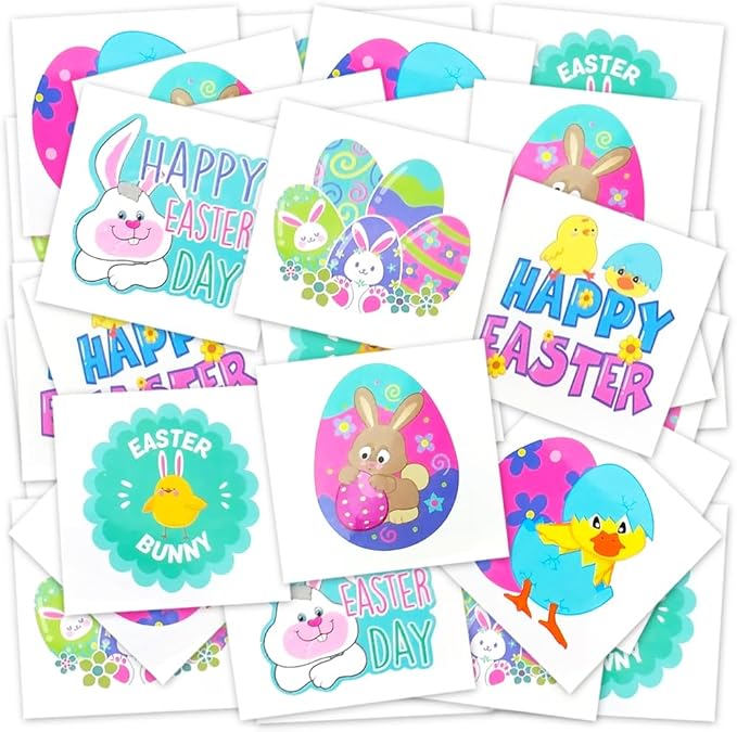 Easter Basket Stuffers for Kids, 144 Pack Easter Tattoos for Kids, Individual Temporary Tattoos Easter Themes, Fake Tattoo Stickers, Egg Fillers, Easter Treats, Easter Toys, Easter Basket Essentials