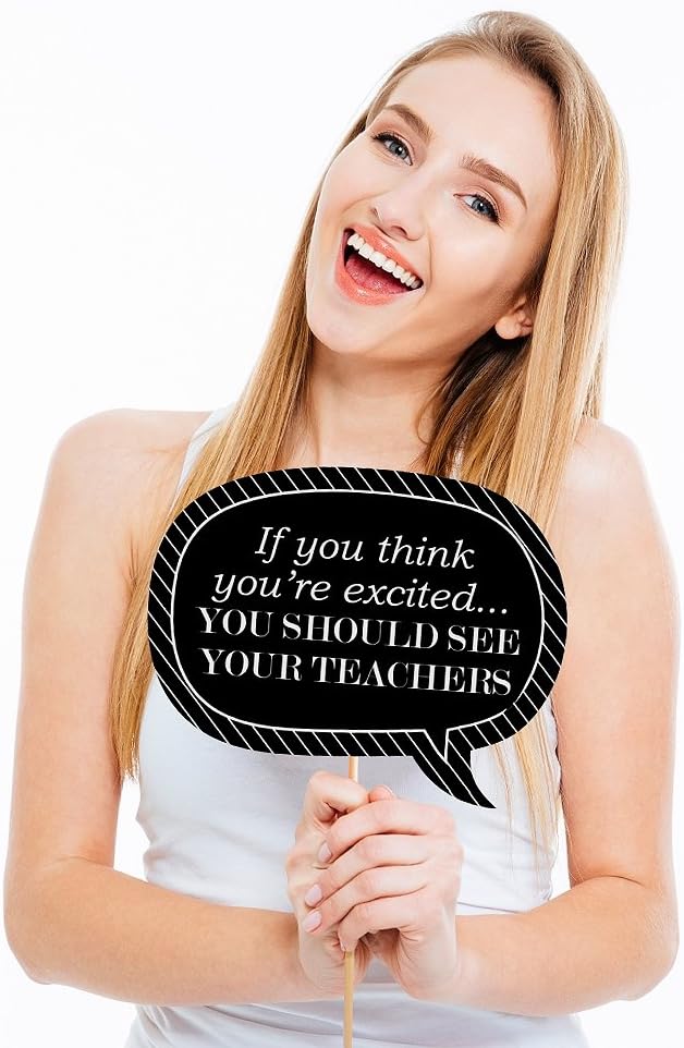 Big Dot of Happiness Funny Graduation Cheers - Photo Booth Props Kit, Celebration Decoration for Graduation Parties, Black & White Display, Grad Decor - 10 Piece
