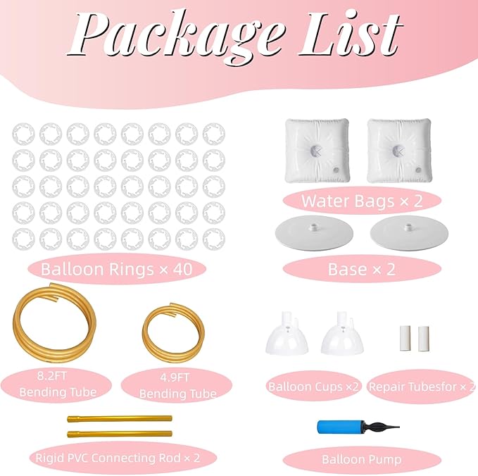 Balloon Arch Stand Kit, 8.2ft & 5ft Free Bending Half Arch Balloon Stand, Balloon Stand for Floor Suitable for Birthday, Wedding, Graduation Party, Anniversary, Gold