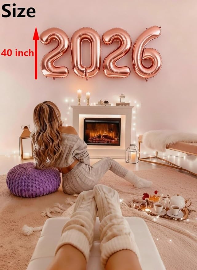Rose Gold 40 Inch 2026 Balloon Numbers, 2026 Number Balloons Decorations for New Years Eve Party, Foil Giant Decorations for Nye Decor Party Graduations Supplies