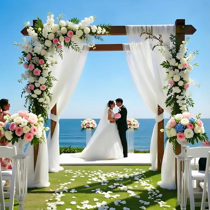 White Wedding Arch Draping Fabric 30'' x 18FT Sheer Chiffon Arch Drape Backdrop 2 Panel Drapes for Easter Bridal Shower Baby Shower Photo Booth Church Decor Birthday Party Outdoor Decoration