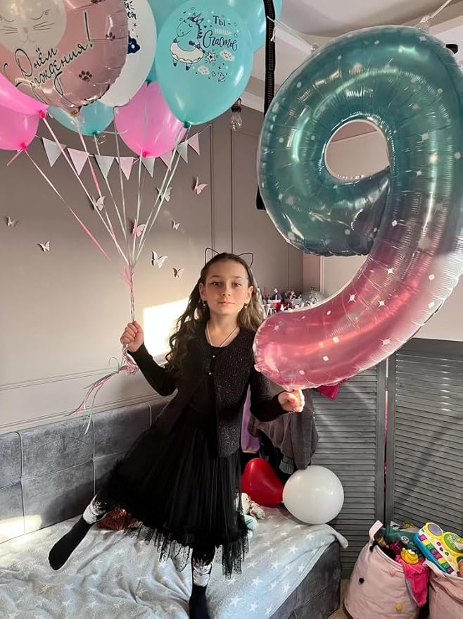 Starry Sky 6 Balloon, Number Balloons 40 Inch, 6th Balloons for Birthday Decorations, Starry Sky Party Supplies 6 Birthday Balloon, Number 6 Balloon