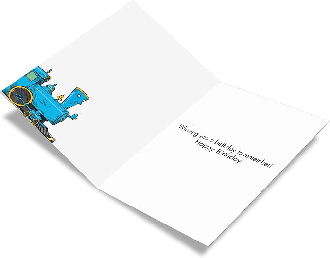 NobleWorks - 1 Humor Birthday Card with Envelope - Funny Cartoons for Birthday Greetings, Celebration Notecard - Old Little Engine C6955BDG