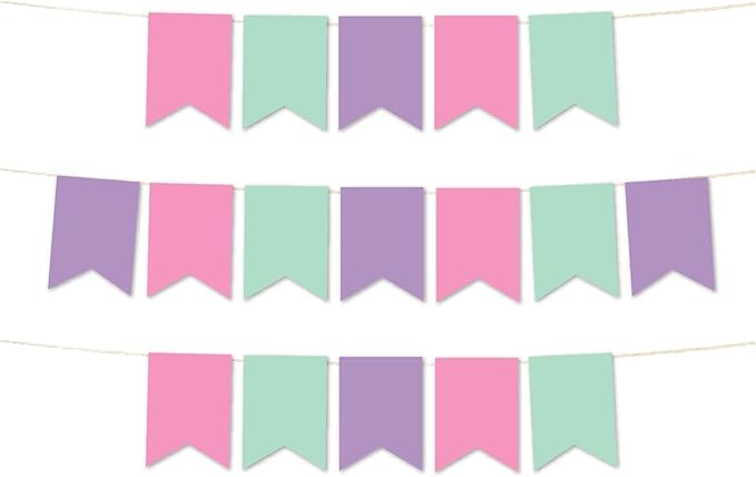 Andaz Press Hanging Pennant Banner with String, Pink, Mint Green, Lavender, 1-Set, 24 Pennants, Approx. 12-Feet Long, Unicorn Theme Colored Supplies