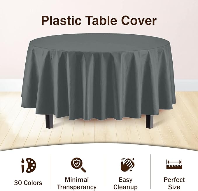 Exquisite 12-Pack Premium Plastic Tablecloth 84in. Round Table Cover - Silver