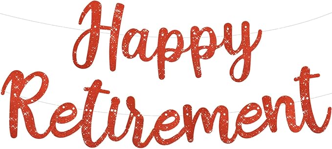BEISHIDA Red Glitter Happy Retirement Banner - Pre-Strung Banner Decoration for Women & Man, Party Supplies