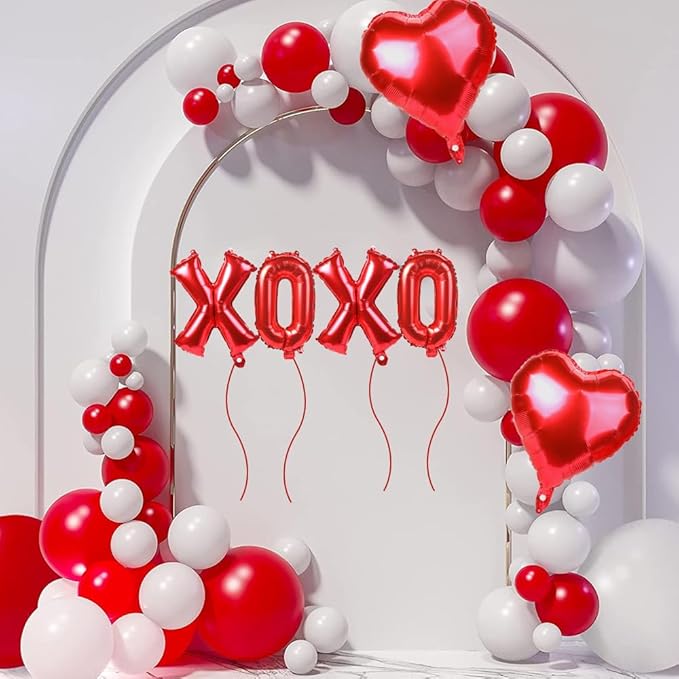 16 Inch Red XOXO Letter Balloons Red Heart Foil Balloons Valentines Day Party Decorations Favors Supplies Valentine Galentines Wedding Ceremonies Bridal Shower Balloon Banner Wall Decor Photo Props