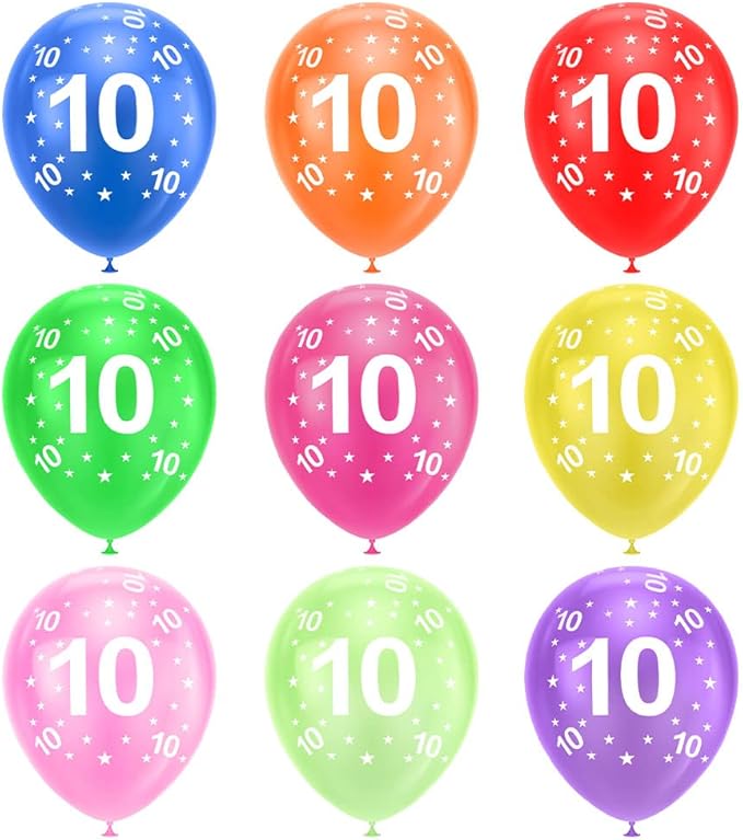 Ainiv 10th Birthday Balloons 18PCS, 12inch Numbers Printed Latex Party Balloons, 10th Anniversary Party Supplies Balloons, Numbers Balloons Decorations for Girls Boys 10 Year Old Birthday Party