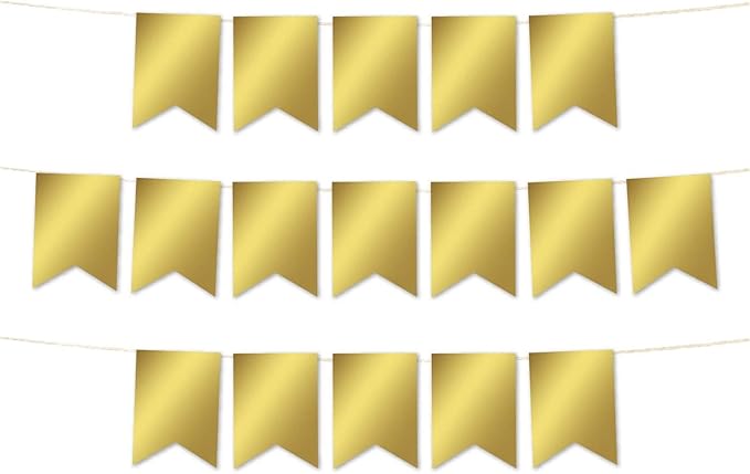 Andaz Press Hanging Pennant Banner with String, Metallic Gold, 1-Set, 24 Pennants, Approx. 12-Feet Long