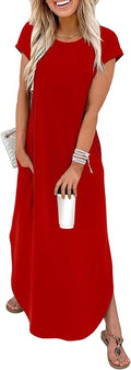 WIHOLL Summer Dresses Cap Sleeve Crewneck Maxi Long Casual Dress with Pockets Beach Vacation Sundresses 2026 Trendy