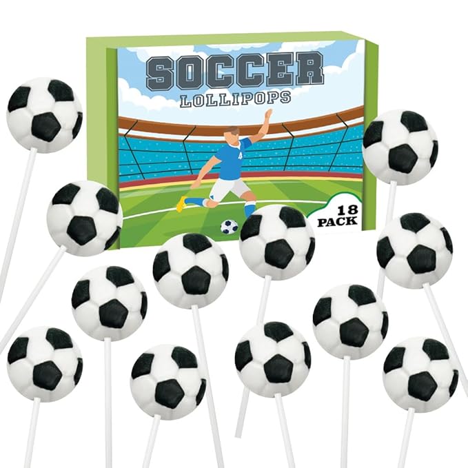 Soccer Candy Lollipops - 18 Count Individually Wrapped Suckers - Great for Soccer Party Favors - Sports Snacks - Soccer Goodie Bags - Soccer Team Treats