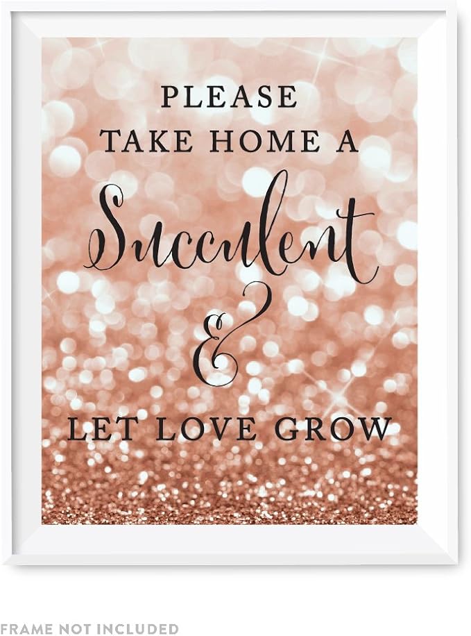 Andaz Press Wedding Party Signs, Glitzy Rose Gold Glitter, 8.5x11-inch, Please Take Home a Succulent and Let Love Grow, 1-Pack, Bokeh Colored Party Supplies