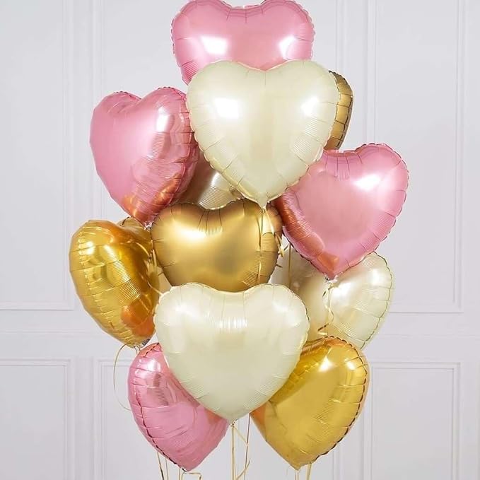 Lovoir 12 Pcs Pink Heart Shape Foil Mylar Balloons 18 Inch Love Balloons for Valentine's Day Birthday Party Decorations Wedding Engagement Romantic Decor (Pearl Pink & Pearl Blue & White)
