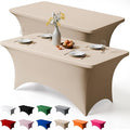 Trlyc 2 Pack 4FT Spandex Table Cloth - 48 x 30 Inch Rectangular Stretch Tablecloth, Wrinkle Resistant Scretch Table Cover for Wedding, Party, Banquet, Picnic, Outdoor Decoration (2Pcs,Champagne)