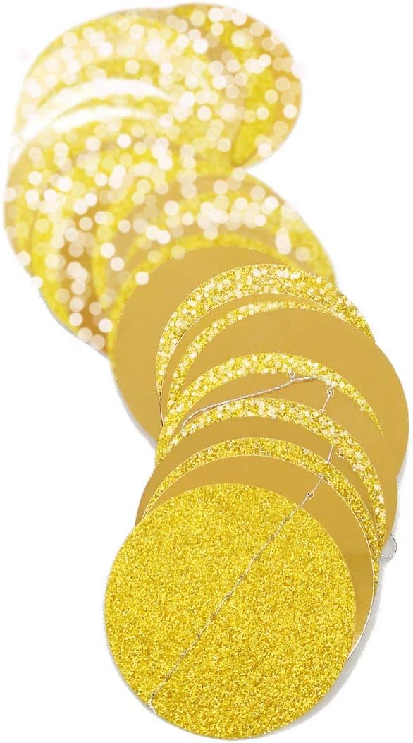 6 Pcs Glitter Gold Paper Circle Dots Garland (52 Feet) - Hanging Decorations for Birthday, Bachelorette, Engagement, Bridal Shower, Wedding, Baby Shower & Christmas